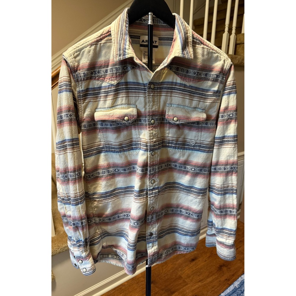 Ariat Retro Fit Mens Medium Western Pearl Snap Shirt Serape Stripe Southwestern